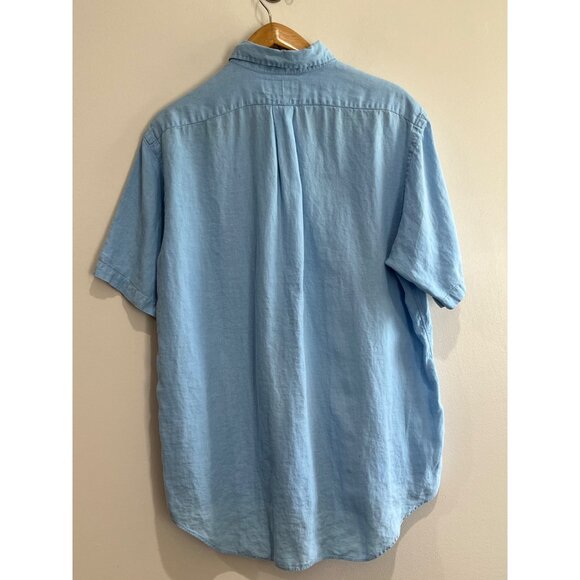 VTG Ralph Lauren Blake 100% Linen Button Down Shirt Mens L Blue Short Sleeve - Picture 3 of 6